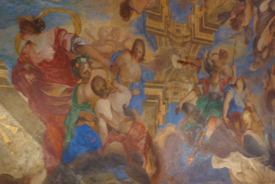 A sinistra, Demetra (veste rossa) e Persefone che gioca con le compagne. A destra, da sinistra, Atena, Afrodite e Artemide A sinistra, Demetra (veste rossa) e Persefone che gioca con le compagne. A destra, da sinistra, Atena, Afrodite e Artemide