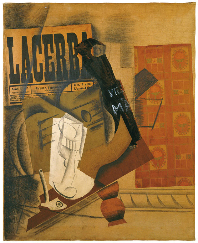 Pablo Picasso, Pipa, bicchiere, bottiglia di Vieux Marc e Lacerba Pablo Picasso, Pipa, bicchiere, bottiglia di Vieux Marc e Lacerba