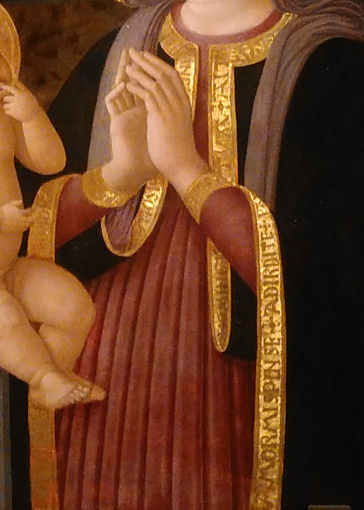 Dettaglio del manto della Vergine nella Madonna di Fucecchio di Zanobi Machiavelli