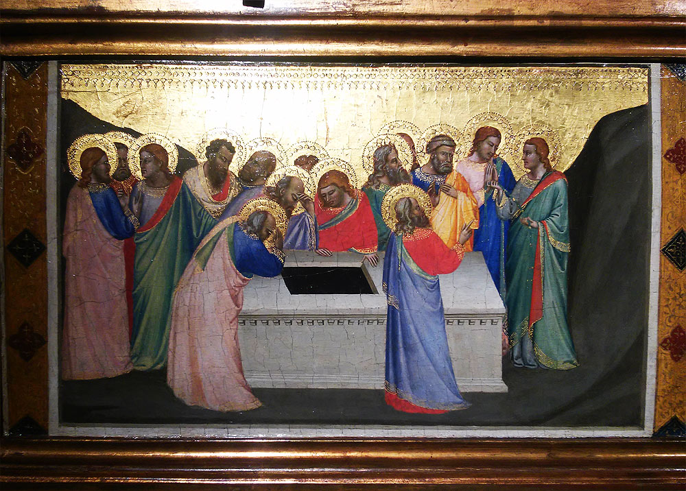 Bernardo Daddi, Apostoli attorno al sepolcro vuoto della Vergine e san Tommaso che mostra la cintola Bernardo Daddi, Apostoli attorno al sepolcro vuoto della Vergine e san Tommaso che mostra la cintola