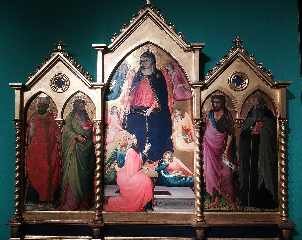 Bicci di Lorenzo, La Madonna assunta che dona la cintola a san Tommaso con angeli e serafini tra san Nicola di Bari, sant'Andrea, san Giovanni Battista e sant'Antonio abate Bicci di Lorenzo, La Madonna assunta che dona la cintola a san Tommaso con angeli e serafini tra san Nicola di Bari, sant'Andrea, san Giovanni Battista e sant'Antonio abate