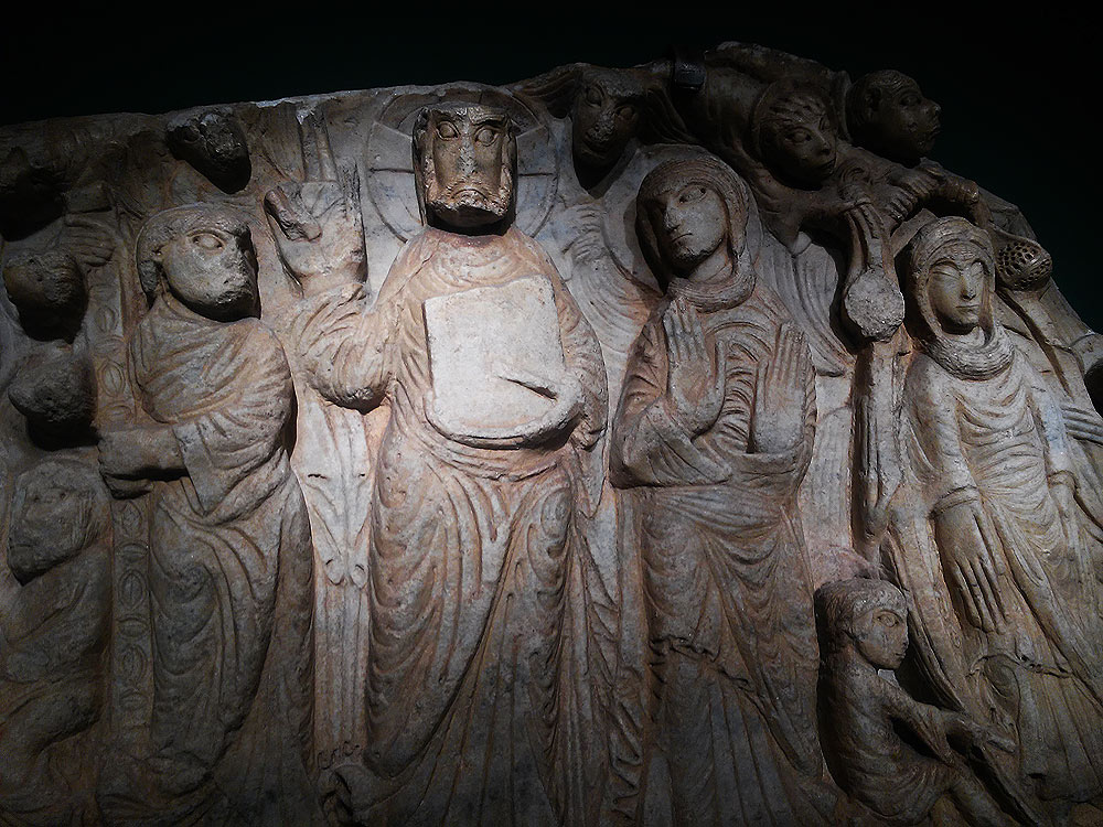 Maestro di Cabestany, Morte, Glorificazione e Assunzione della Vergine con san Tommaso che mostra la cintola, particolare Maestro di Cabestany, Morte, Glorificazione e Assunzione della Vergine con san Tommaso che mostra la cintola, particolare