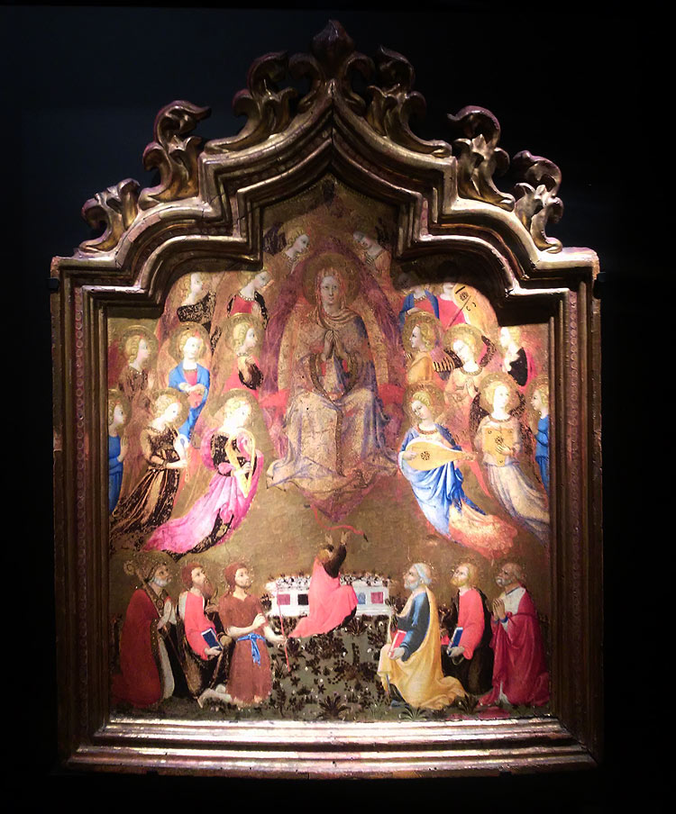 Sano di Pietro, La Madonna assunta tra angeli musicanti che dona la cintola a san Tommaso tra santi Sano di Pietro, La Madonna assunta tra angeli musicanti che dona la cintola a san Tommaso tra santi