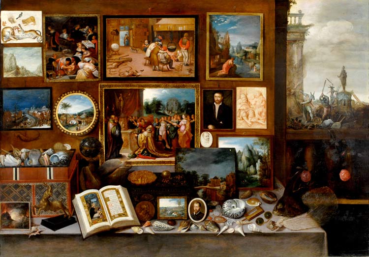 Frans Francken II, Gabinetto di un amatore con asini iconoclasti (olio su tavola, 106 x 148 cm; Chiavari, Società economica di Chiavari) Frans Francken II, Gabinetto di un amatore con asini iconoclasti (olio su tavola, 106 x 148 cm; Chiavari, Società economica di Chiavari)