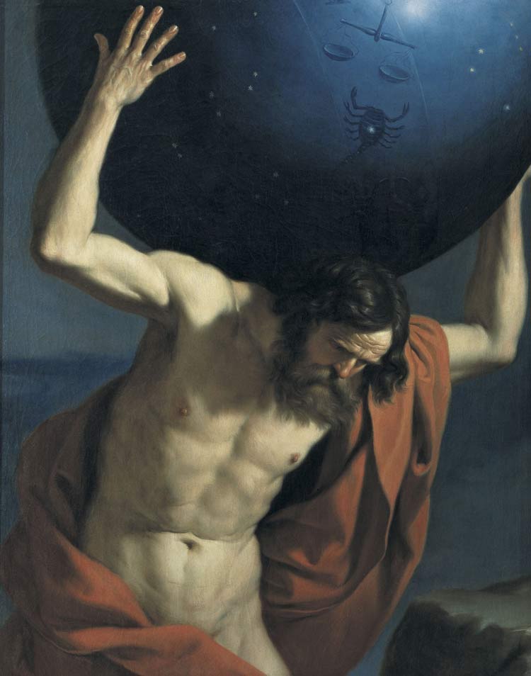 Guercino, Atlante (1646; olio su tela, 126 x 101 cm; Firenze, Museo Bardini) Guercino, Atlante (1646; olio su tela, 126 x 101 cm; Firenze, Museo Bardini)