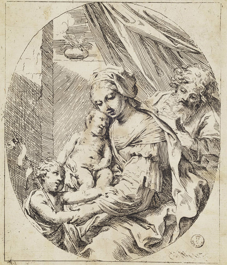 Elisabetta Sirani, Sacra Famiglia con san Giovannino (acquaforte; Firenze, Gallerie degli Uffizi, Gabinetto dei Disegni e delle Stampe)
