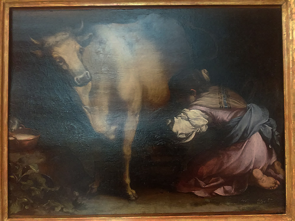 Luigi Miradori detto il Genovesino, Villanella che munge una mucca Luigi Miradori detto il Genovesino, Villanella che munge una mucca
