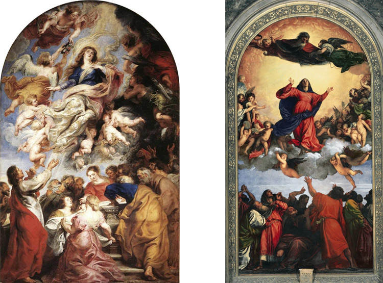 Confronto tra il dipinto di Rubens e l'Assunzione dei Frari di Tiziano