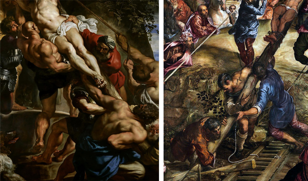 Confronto tra il dipinto di Rubens e la Crocifissione del Tintoretto