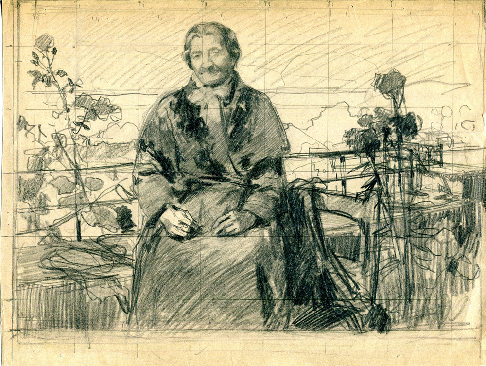 Giuseppe Mentessi, Ritratto della madre (matita su carta, 208 x 276 mm; Modena, collezione AssiCoop Ferrara&Modena) 