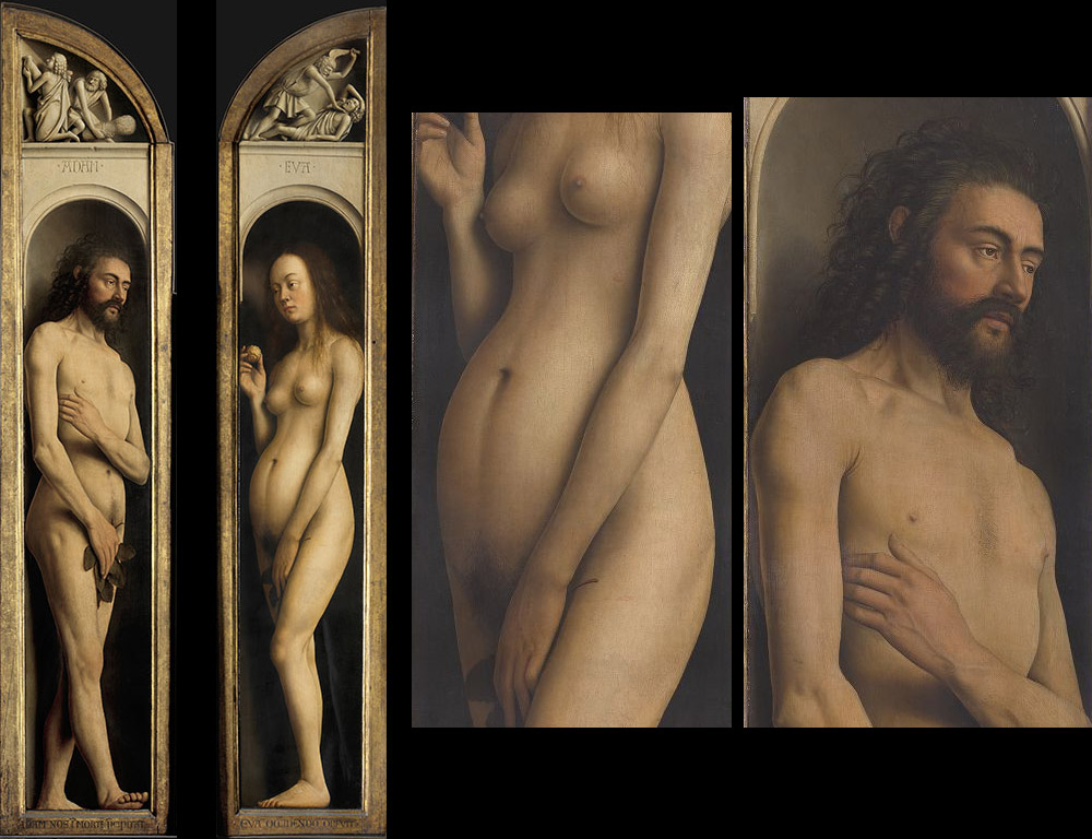 Adamo ed Eva, e dettagli dei loro corpi. Ph. Credit KIK-IRPA
