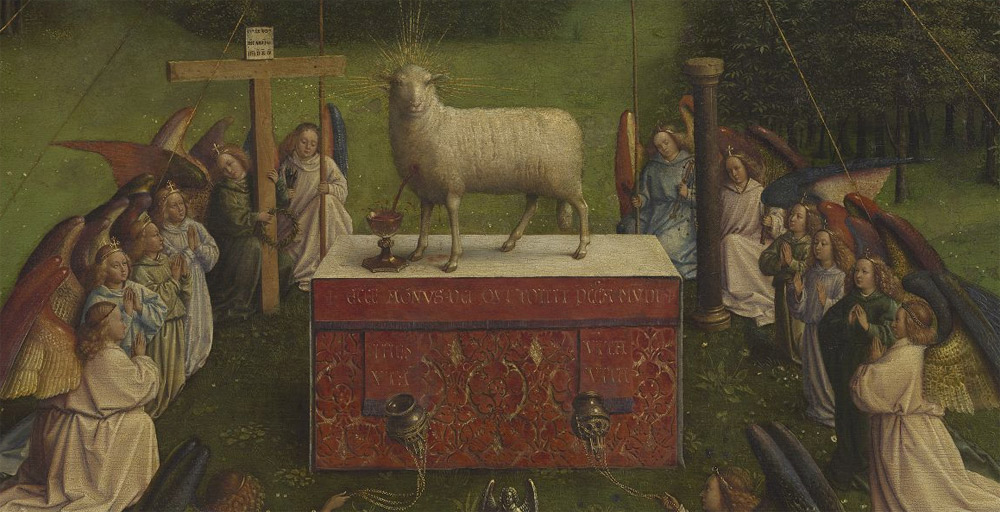 Dettaglio dell'agnello mistico. Ph. Credit KIK-IRPA
