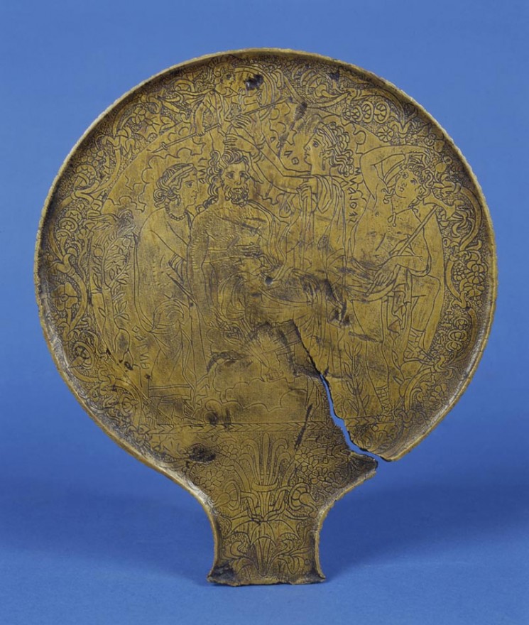 Manifattura etrusca, Specchio con scena della nascita di Minerva