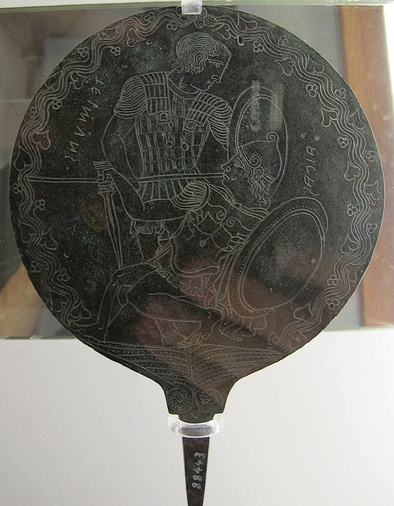 Manifattura etrusca, Specchio con scena di combattimento con un episodio legato ad Aiace Telamonio