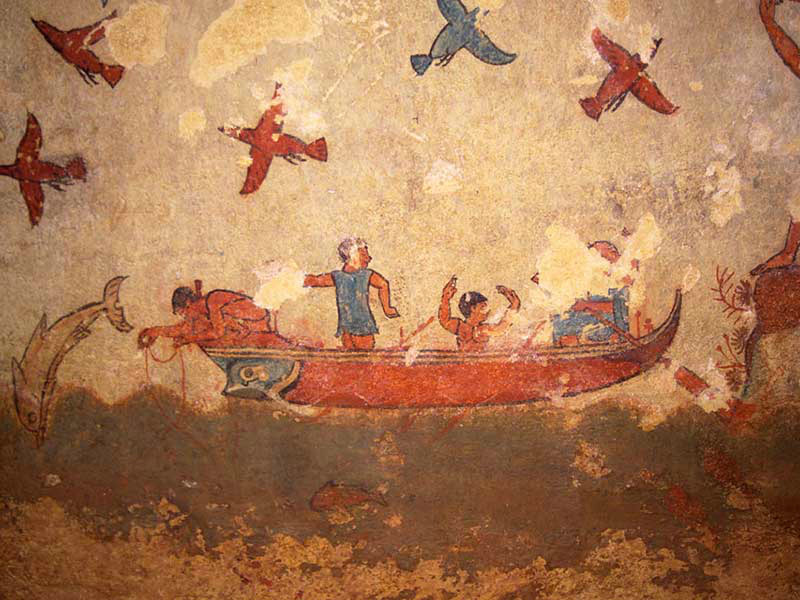 Arte etrusca, scena di pesca (530 a.C.; affresco; Tarquinia, Tomba della Caccia e della Pesca)