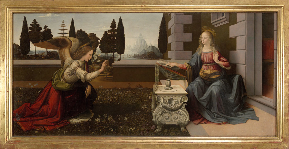 Leonardo da Vinci, Annunciazione (1472-1475 circa; olio su tavola; Firenze, Uffizi)