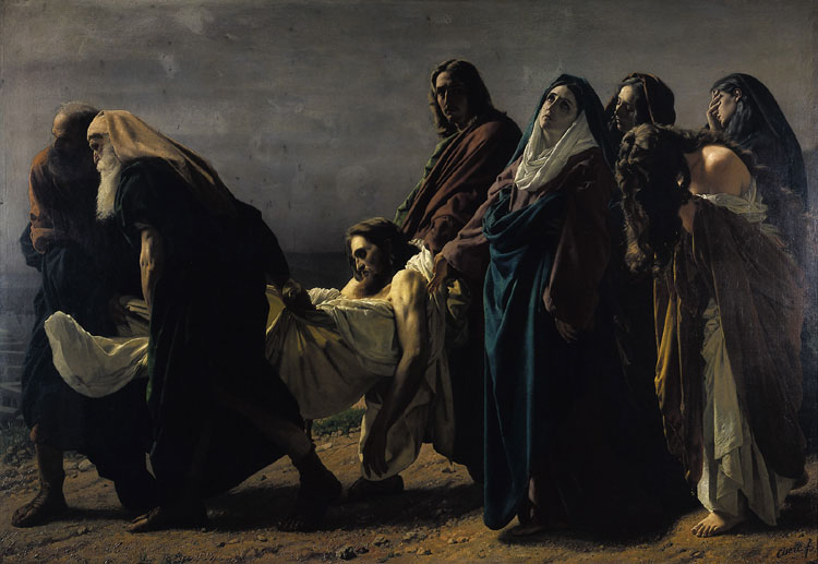 Antonio Ciseri, Trasporto di Cristo al sepolcro (1864-1870; olio su tela, 190 x 273 cm; Orselina, Santuario della Madonna del Sasso)
Antonio Ciseri, Trasporto di Cristo al sepolcro (1864-1870; olio su tela, 190 x 273 cm; Orselina, Santuario della Madonna del Sasso)