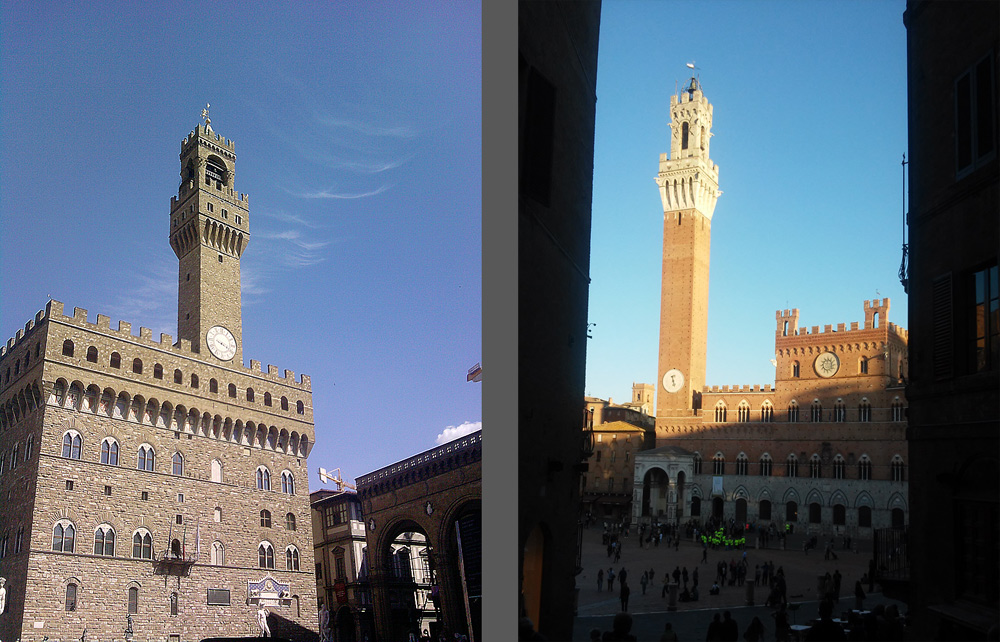 La Torre di Arnolfo a Firenze e la Torre del Mangia a Siena. Ph. Credit Finestre sull'Arte La Torre di Arnolfo a Firenze e la Torre del Mangia a Siena. Ph. Credit Finestre sull'Arte
