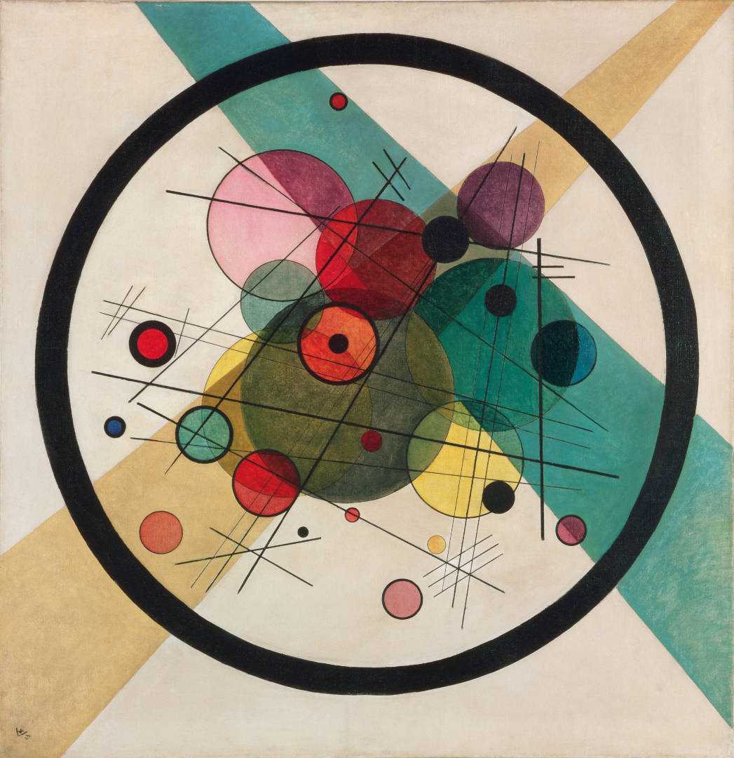 Vasilij Kandinskij, Cerchi in un cerchio (1923; olio su tela, 98,7 x 95,6 cm; Filadelfia, Philadelphia Museum of Art) 