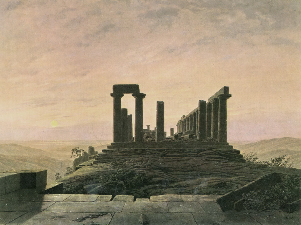 Caspar David Friedrich, Il tempio di Giunone ad Agrigento (1830; olio su tela, 54 x 72 cm; Dortmund, Museum für Kunst und Kulturgeschichte)
