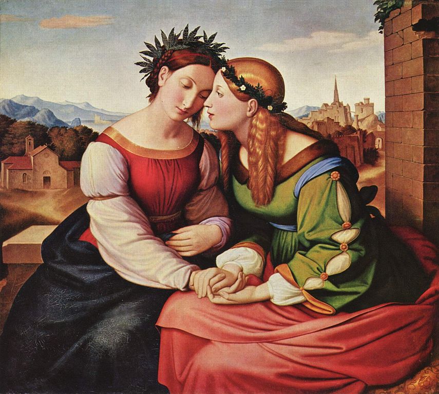 Friedrich Overbeck, Italia e Germania (1828; olio su tela, 94,4 x 104,7 cm; Monaco di Baviera, Neue Pinakothek)

