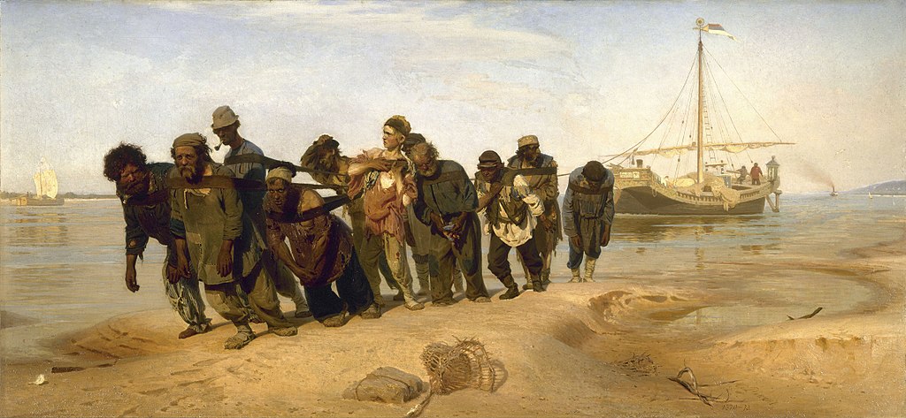 Il'ja Repin, I battellieri del Volga (1870-1873; olio su tela, 131,5 x 281 cm; San Pietroburgo, Museo Russo)
