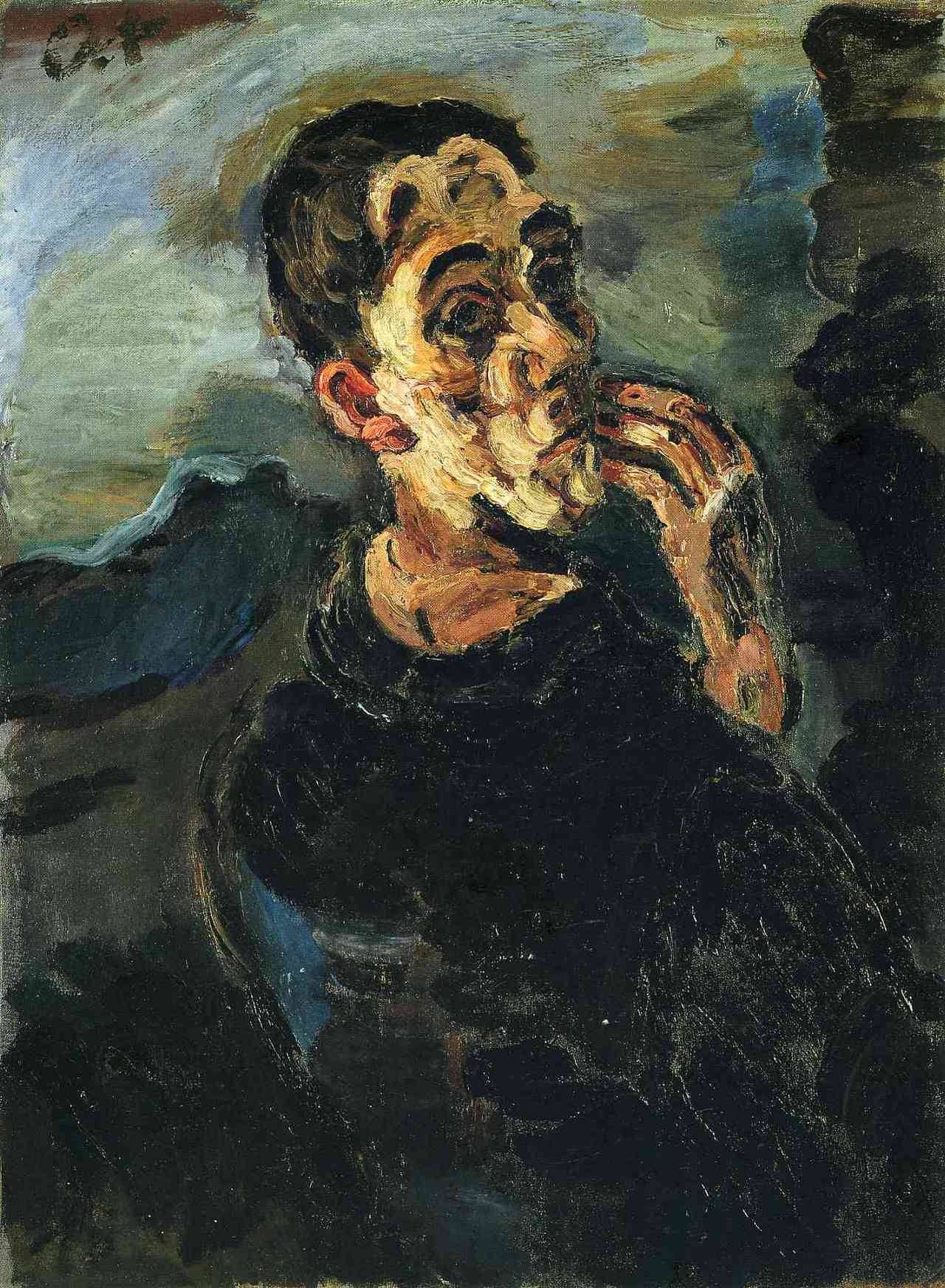 Oskar Kokoschka, Autoritratto con mano alla bocca (1918-1919; olio su tela, 83,6 x 62,8 cm; Collezione privata)
