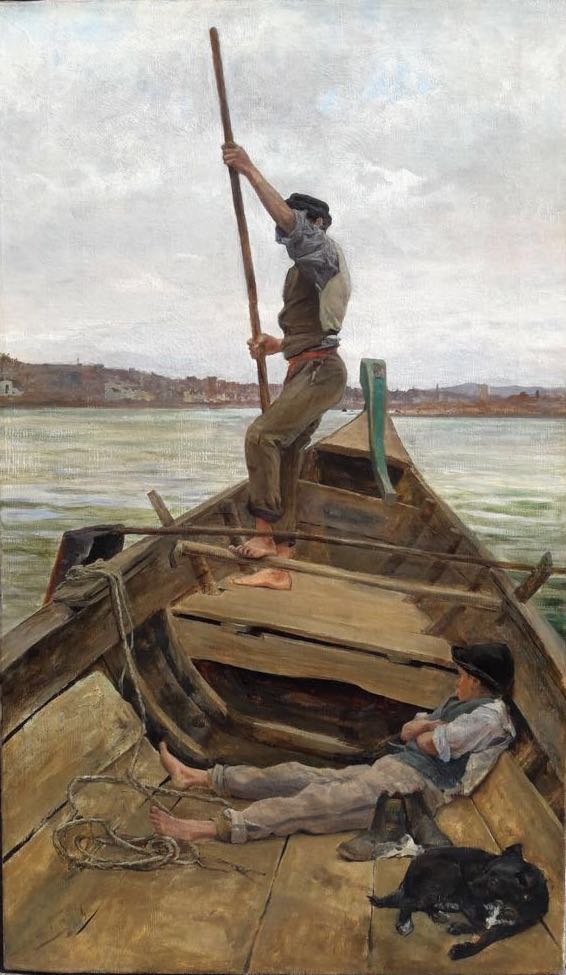 Adolfo Tommasi, A far rena (1882; olio su tela, 92 x 55 cm; Livorno, Galleria d'Arte Goldoni) 