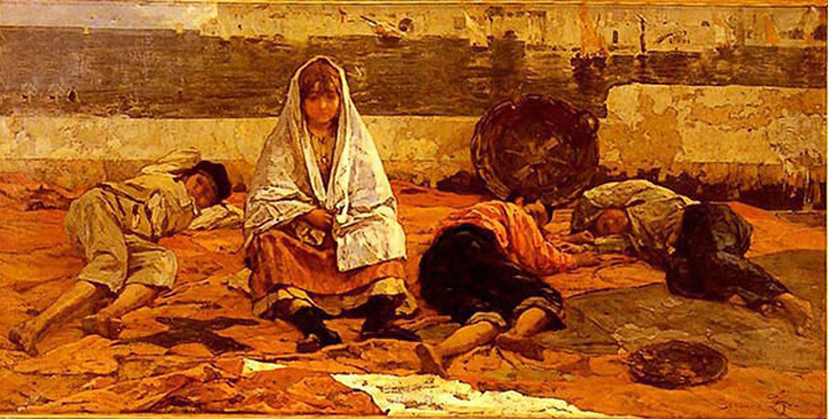 Filippo Carcano, Operai in riposo (1886; olio su tela; Collezione privata) 