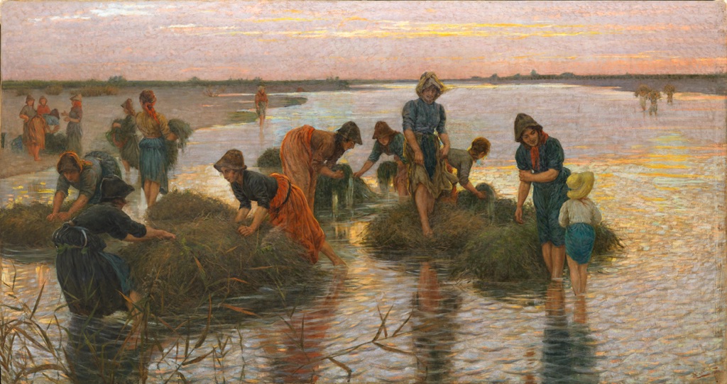 Niccolò Cannicci, Le gramignaie al fiume (1896; olio su tela, 151 x 280 cm; Firenze, Collezione Ente Cassa di Risparmio di Firenze) 