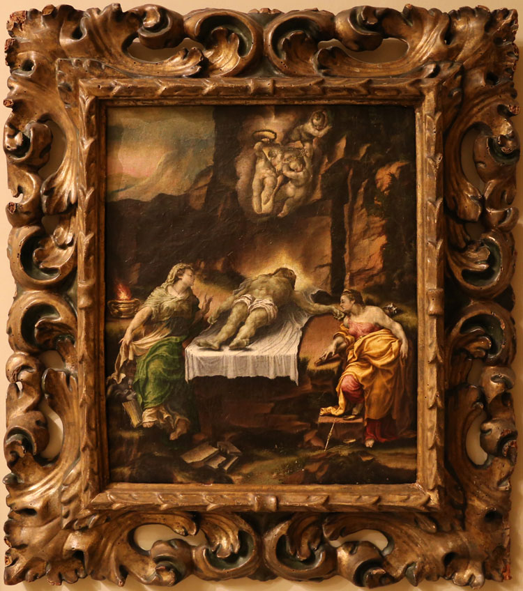 Lelio Orsi, Cristo morto tra la Carità e la Giustizia (1570-1579 circa; olio su tela, 48 x 39,5 cm; Modena, Galleria Estense) 