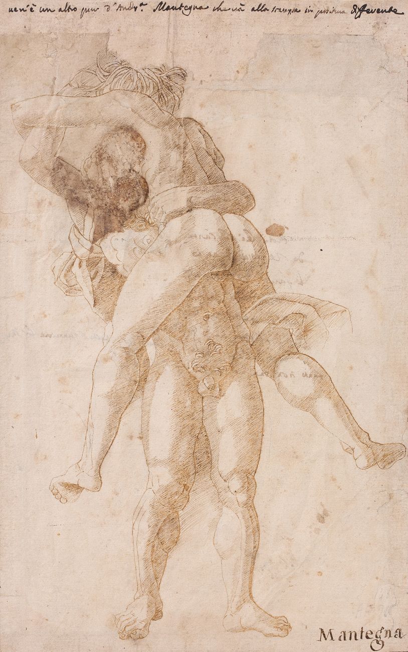Scuola Mantegnesca, Ercole e Anteo (XVI secolo; inchiostro su carta, 29,4 x 18 cm; Parigi, Musée Jacquemart-André)
