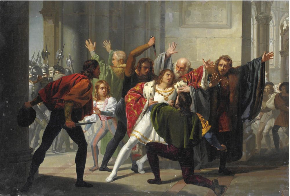 Stefano Ussi, La congiura dei Pazzi (seconda metà del XIX secolo; olio su tela, 41 x 61 cm; Collezione privata)
