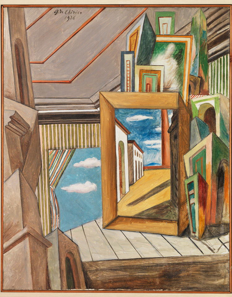 Giorgio De Chirico, Interno metafisico (1926; olio su tela, 93 x 73 cm; Mart, Museo Museo di Arte Moderna e Contemporanea di Trento e Rovereto)
