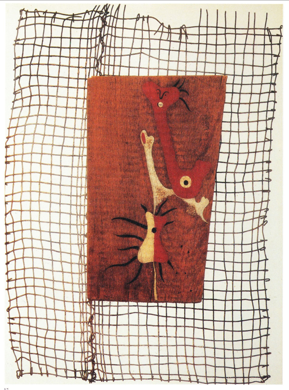 Joan Miró, Peinture-objet (1931; pittura bianca, pittura a olio e sabbia su tavola di legno fissata su griglia di ferro, 36 x 26 x 3 cm; Parigi, Centre Pompidou, Musée National d'art moderne) 