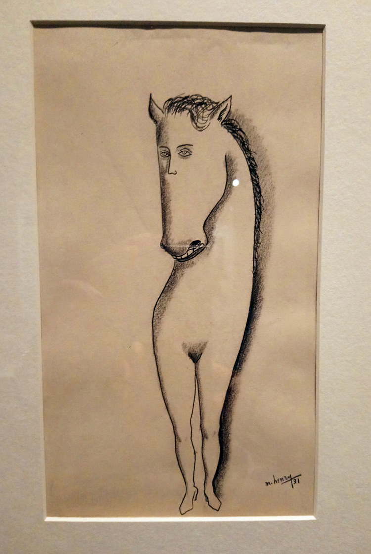 Maurice Henry, À Longchamp (1931; grafite e inchiostro di china su carta, 23,4 x 13,8 cm; Parigi, Centre Pompidou, Musée National d'art moderne) 