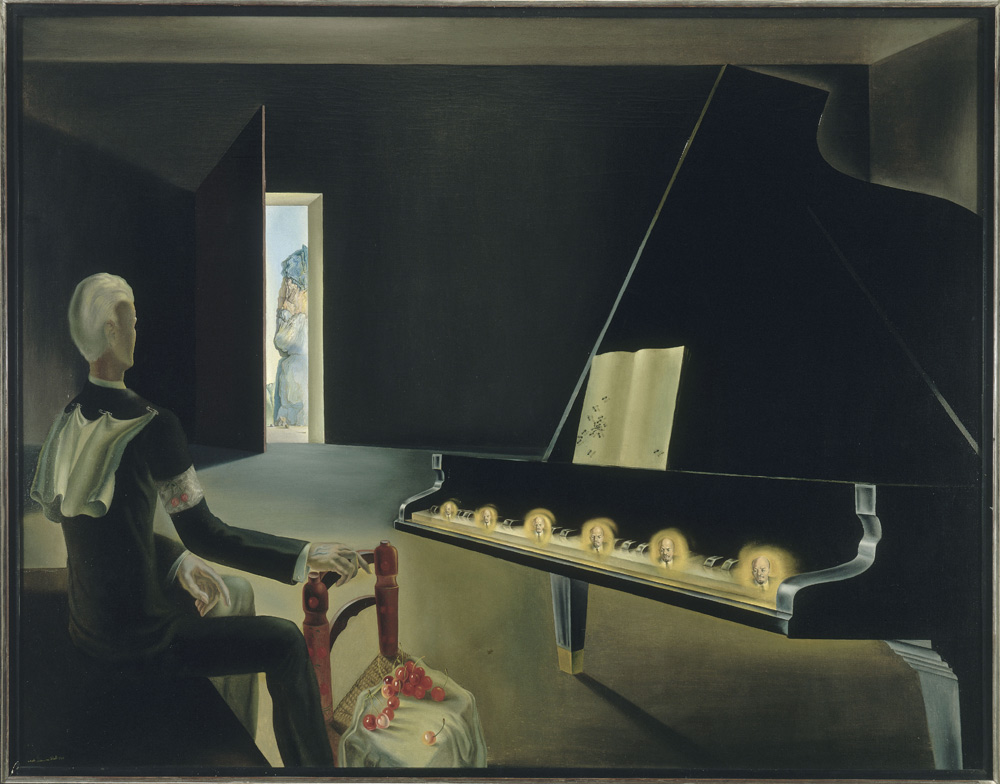 Salvador Dalí, Hallucination partielle. Six images de Lénine sur un piano (1931; olio e vernice su tela, 114 x 146 cm; Parigi, Centre Pompidou, Musée National d'art moderne) 