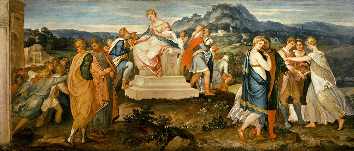Lambert Sustris, Il cerchio della frode (1541-1542 circa; olio su tela, 155 x 356 cm; Firenze, Fondazione di Studi di Storia dell'Arte Roberto Longhi)

