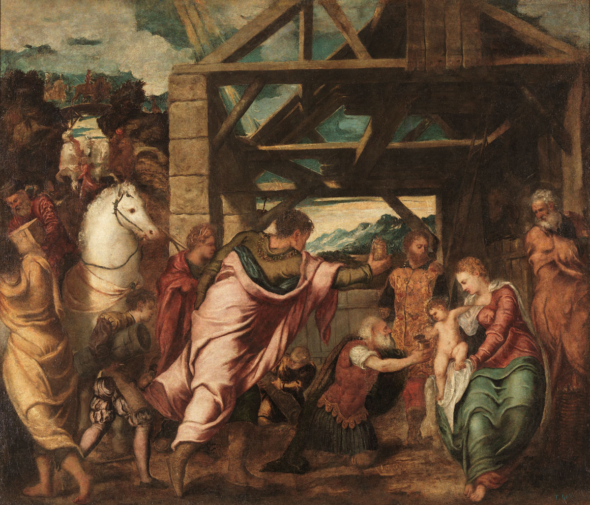 Tintoretto, Adorazione dei magi (1538-1539 circa; olio su tela, 174 x 203 cm; Madrid, Museo Nacional del Prado)
