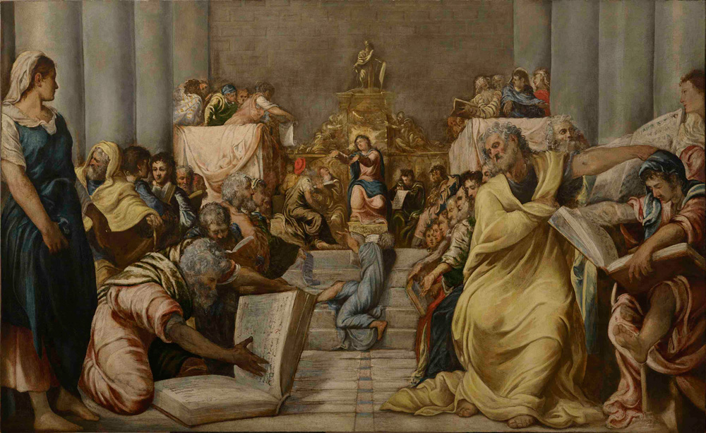 Tintoretto, Disputa di Gesù nel tempio (1545-1546; olio su tela, 197 x 319 cm; Milano, Museo del Duomo)
