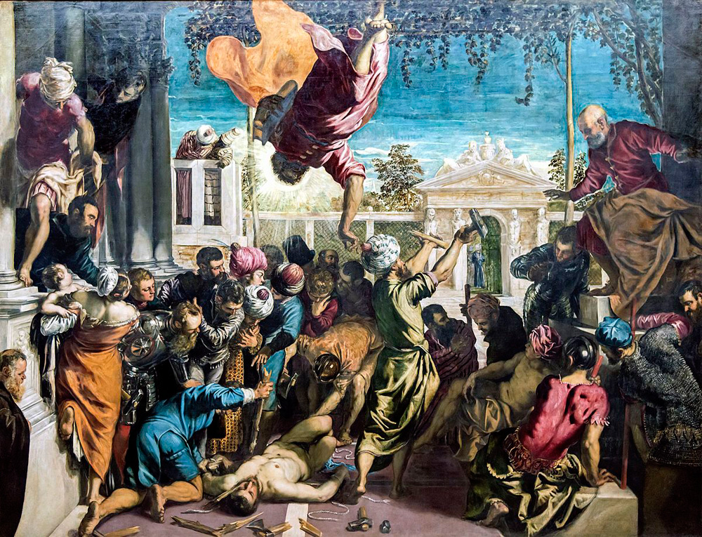 Tintoretto, San Marco libera lo schiavo dal supplizio della tortura, detto anche Miracolo dello schiavo (1548; olio su tela, 415 x 541 cm; Venezia, Gallerie dell'Accademia)
