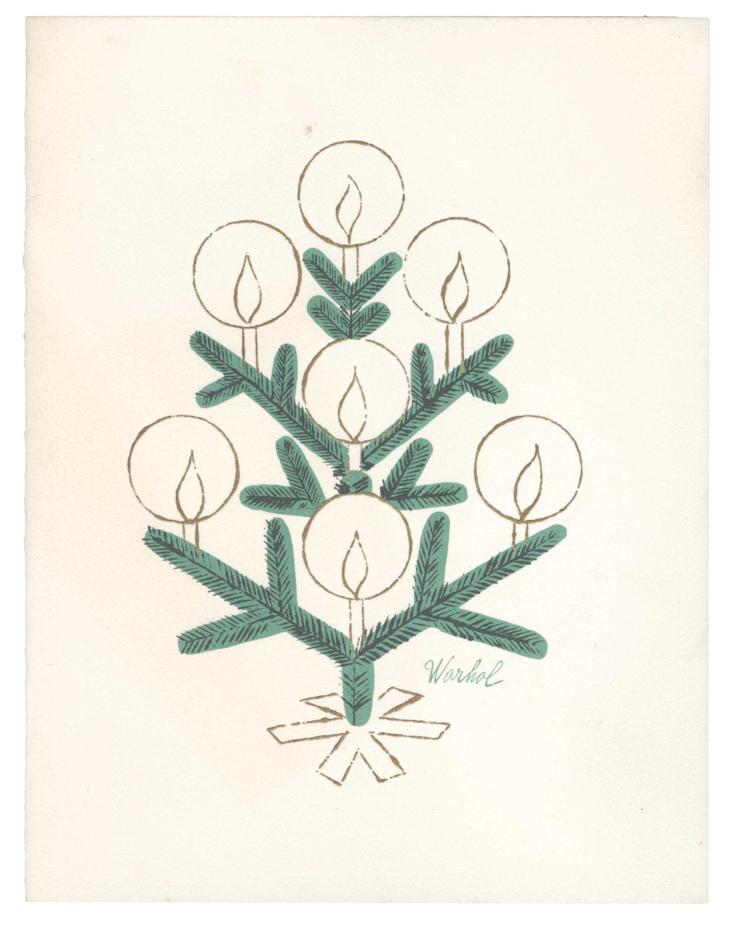 Andy Warhol, Tiffany & Co. Christmas Card (1956 circa; stampa a colori su cartoncino piegato, 14 x 10,8 cm; Collezione privata)
