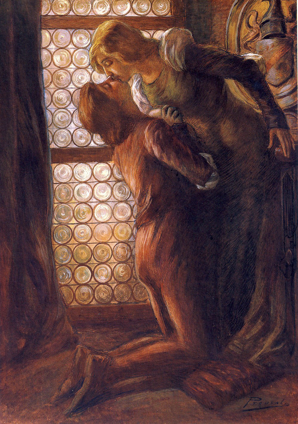 Gaetano Previati, Il bacio (Tempera su cartone, 63,5 x 43 cm; Collezione privata, courtesy Quadreria dell’800, Milano)