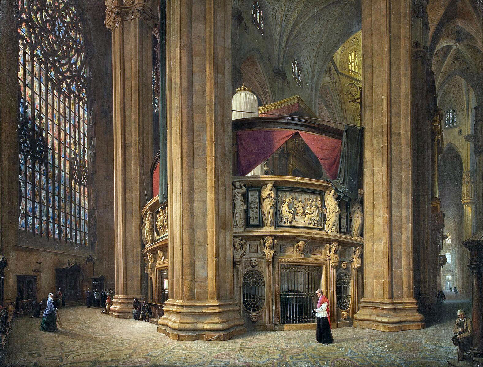 Luigi Bisi, Il tornacoro del Duomo di Milano (1860; olio su tela, 90 x 150 cm; Collezione privata, courtesy Quadreria dell’800, Milano)