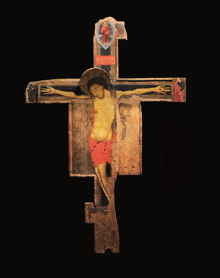 Maestro di Sant’Alò, Crocifisso (1290-1295 circa; tempera su tavola, 190 x 129 cm; Trevi, Raccolta d’Arte di San Francesco)