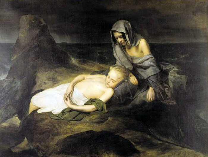 Domenico Induno, Un episodio del Diluvio (1844; olio su tela, 124 × 165 cm - Collezione Banco BPM) 