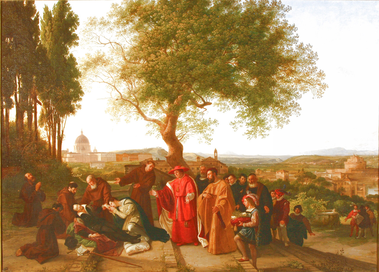 Franz Ludwig Catel, La morte del Tasso (1834; olio, 129,5 x 179,5 cm; Palazzo Reale, Napoli) 