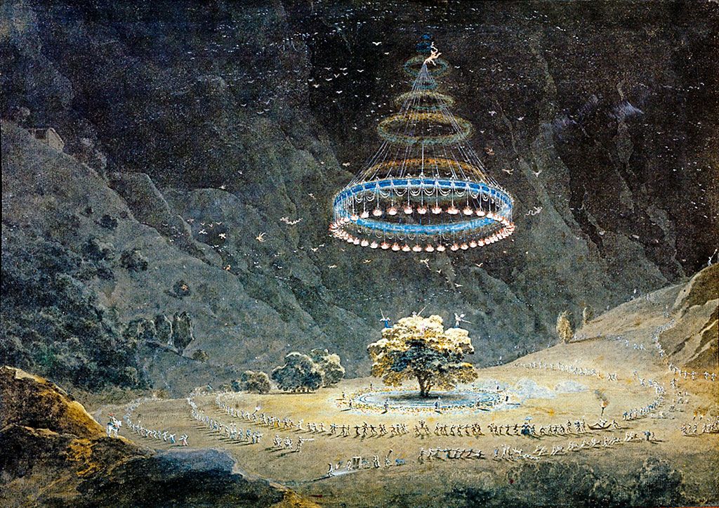 Giuseppe Pietro Bagetti, Il Noce di Benevento (Sabba delle streghe) (1822-1826; acquerello su carta, 380 × 430 mm; Collezione privata - Courtesy Benappi) 