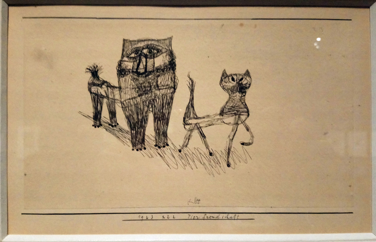 Paul Klee, Tierfreundschaft, Amicizia tra animali (1923; penna su carta su cartoncino, 15,5 × 24,5 cm Collezione privata)

