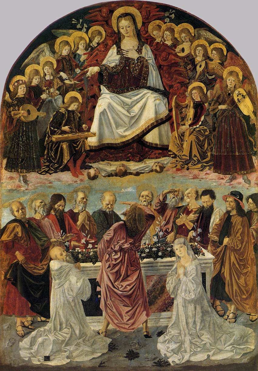 Bartolomeo della Gatta, Assunzione della Vergine con san Benedetto e santa Scolastica (1473 circa; tempera su tela, 317 x 222 cm; Cortona, Museo Diocesano di Cortona ) 